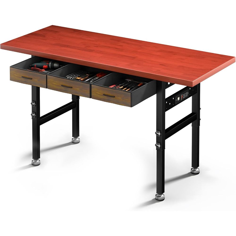 Workbench Woodworking - 60 Zoll höhenverstellbarer Arbeitstisch mit Schubladen,