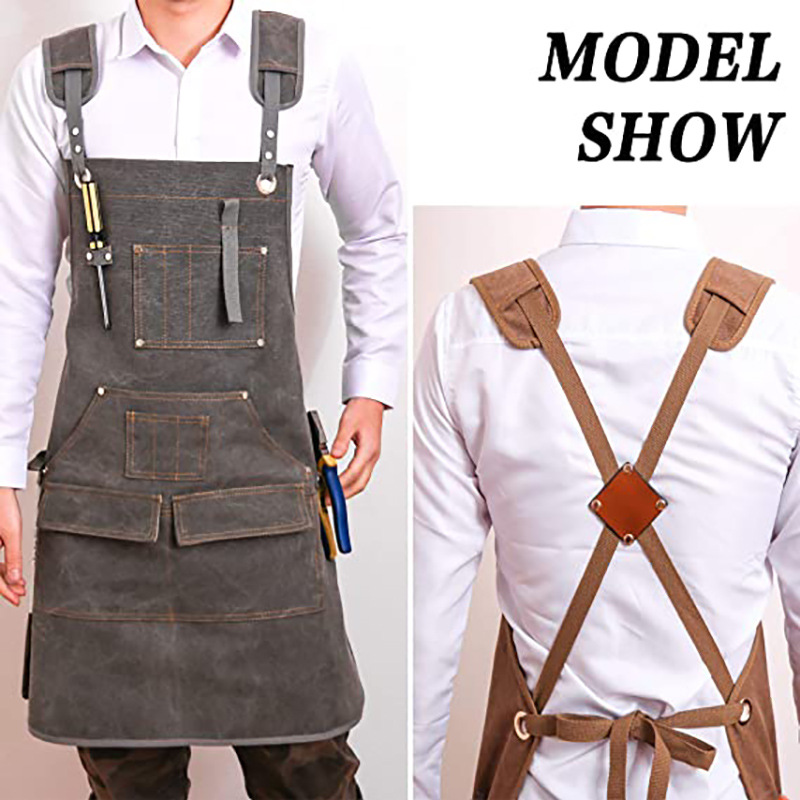 Woodworking Apron - Einfache, verdickte, verschleißfeste Leinenschürze, Arbeitskleidung für