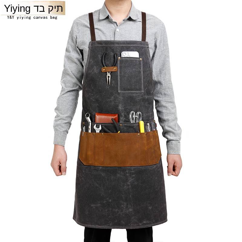 Woodworking Apron - Ölwachs-Leinwand Schürze Werkzeugtasche Wasserdicht Mechaniker Tischler