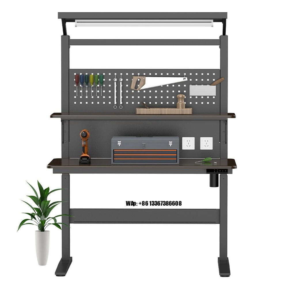 Workbench Woodworking - Höhenverstellbarer Steh-Arbeitstisch Schwerlast-Werkbank Metallrahmen Holz-Arbeitsplatte