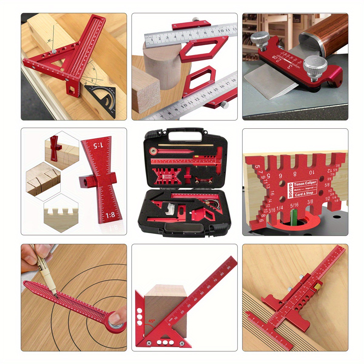 Woodworking Plans Free - 10-teiliges Tischler-Messwerkzeug-Set mit Aufbewahrungsbox, Holzbearbeitungs-Projektplanungs- und