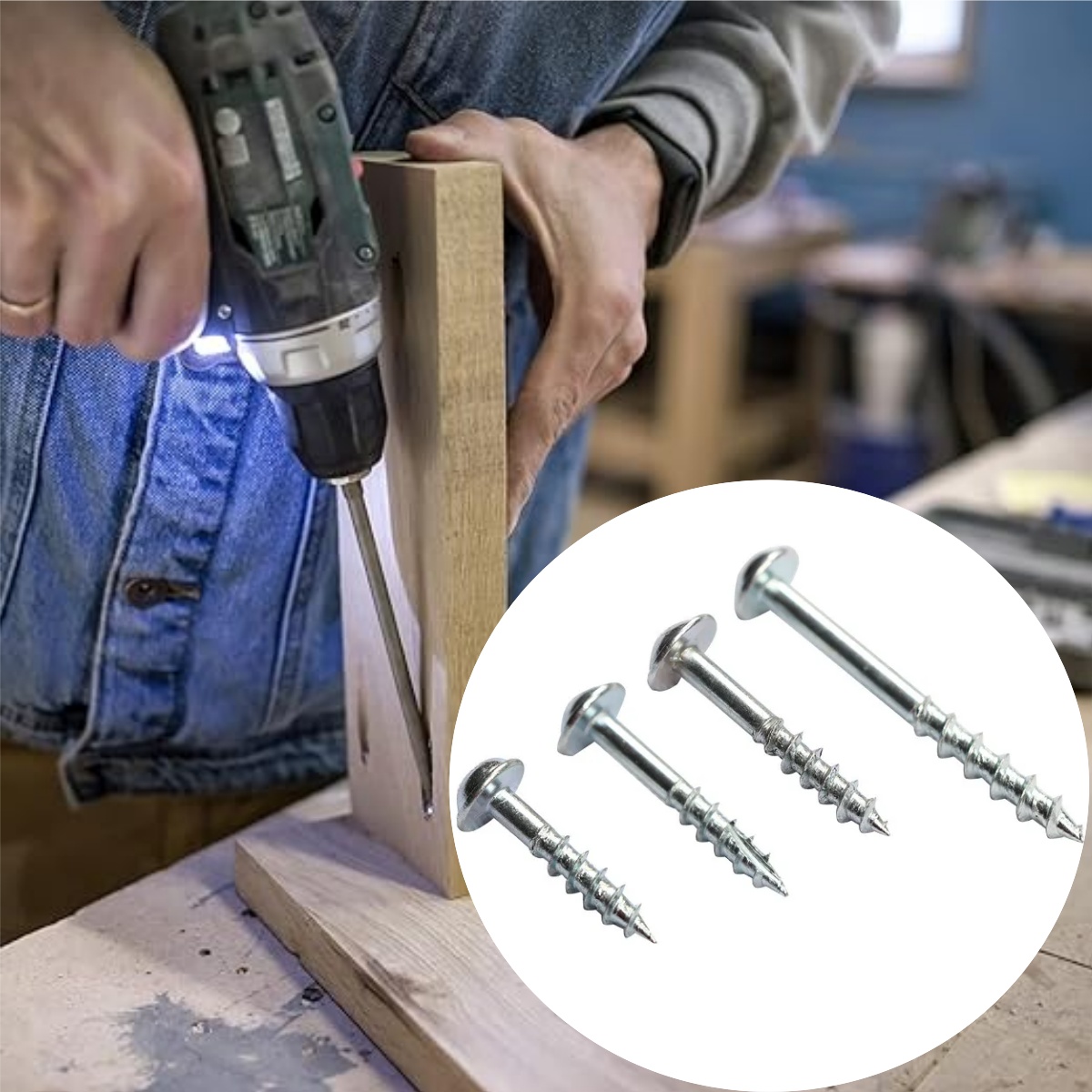 Woodworking Hacks - 100 Stück verzinkte Phillips-Taschenlochschrauben, ST4 schräg