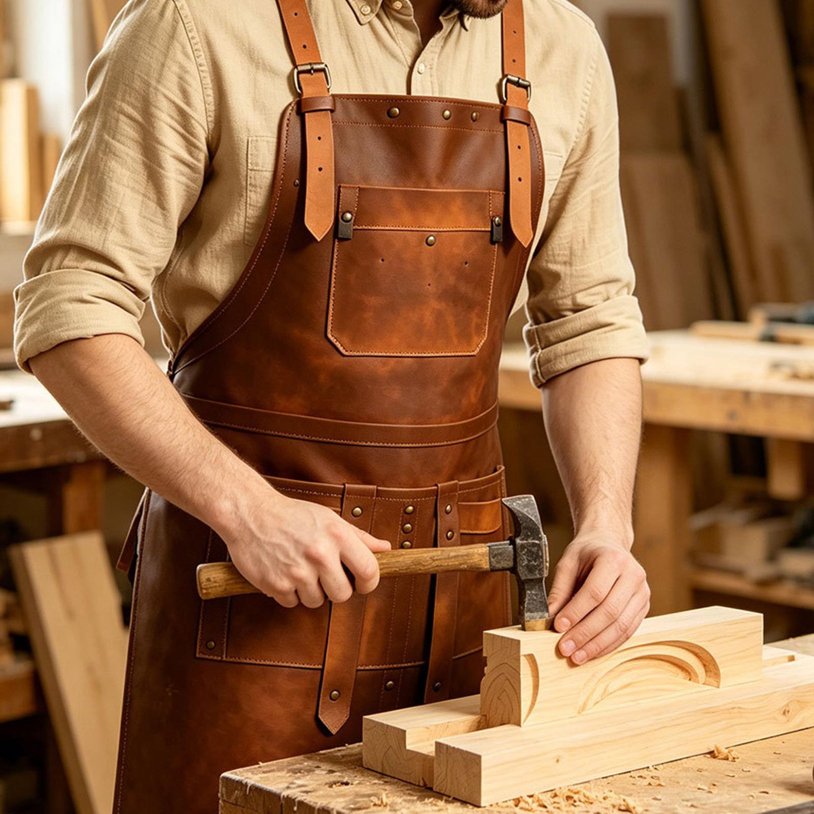 Woodworking Apron - Lederschürze mit Mehreren Taschen, Wasserdicht, Verstellbare